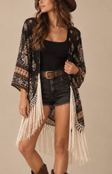 Abercrombie Boho Fringe Kimono Size XS Black Hippie Festival Coachella Western Photo 0