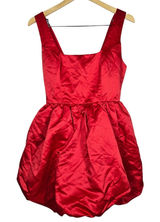Lulus Regal Cutie Red Satin Square Neck Bubble-Hem Mini Dress M NWT Photo 0