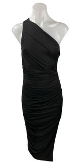 NEW Sincerely Jules Black Sleeveless One Shoulder Ruched Midi Bodycon Dress Sz M Photo 0