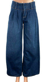 Alice + Olivia Blue Pleated Palazzo Baggy Wide Leg High Rise Denim Jeans Sz 24 Photo 0