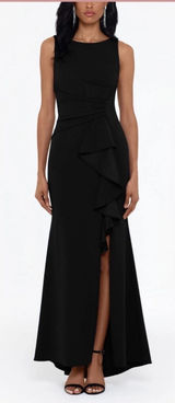 Betsy & Adam Christine Scuba Crepe Ruffled Bow Gown 10 petite Photo 0