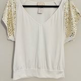 Vintage Baby Phat Y2k white top with gold stud embellished flutter sleeves Photo 0