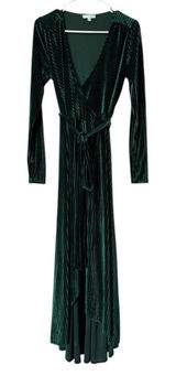 Baltic Born‎ Emerald Green Striped Velvet Velour Wrap Dress Women Size Small Photo 0