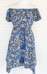 Charlotte Russe Dress XS Blue Floral Off Shoulder‎ Handkerchief Hem Tassel Belt Photo 0