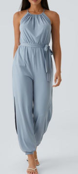 Halara Sleeveless Tie Back Belted Pocket Cut Out Cool Touch Jumpsuit-UPF50+ S Photo 0