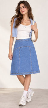 Old Navy Y2K Drapey Denim Midi Skirt Sz 6 Preppy Minimal 90s A Line Cottagecore Photo 0