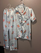 The Pink Panther Satin Pajama Set Womens Large L Blue White Striped Pjs Silky Photo 0