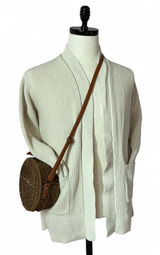 Max & Mia‎ Womens Cream 100% Cotton Shaker Knit Open Front Cardigan Sweater L Photo 0