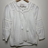 Cleobella Women‎ Cotton Top XS White Boho Lace Tassel Pintuck Cottage Peasant Photo 0