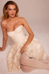 House of CB Saige Vintage Cream Floral Strapless Mini Dress L Photo 0