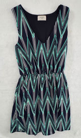 Everly‎ Womens Chevron Geometric V-Neck Sleeveless Mini Dress Navy Teal White M Photo 0