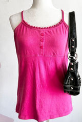 Y2K Pink‎ Lace Trim Babydoll Top, Vintage 2000s Coquette Retro Festival Medium Photo 0