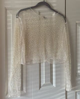 Bear Dance Ivory Sheer Pearl-Embellished Long Sleeve Top Photo 0