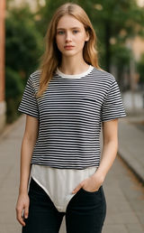 J.Crew Striped Bodysuit Top Nautical Casual Layering‎ Tee Shirt L Photo 0