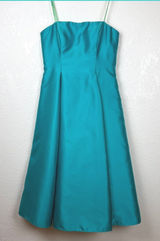 Adrianna Papell Teal Strapless Pleated Midi Dress Evening Formal‎ Photo 0
