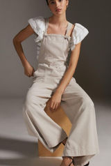 Anthropologie cream Wideleg carpenter summer overalls jumpsuit size xl NWT Photo 0