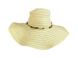 STRAW BIG RIM HAT W/ BEADS Beige‎ Tan Summer Beach Boho Photo 0