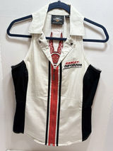 HARLEY-DAVIDSON Women’s ZipUp Vest/Tank Embroidered Off-White Tailored Cut Small Photo 0