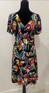 Ralph Lauren Floral Wrap-Style Navy Dress with Fluted Sleeves Photo 0
