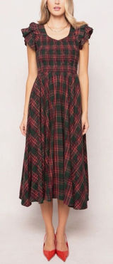 IVY CITY‎ CO Hattie Dress Evergreen Plaid Size 2X Photo 0