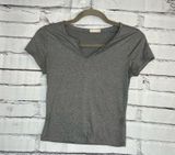Heart Hips Gray Crop Cut Out T-Shirt V Neck Y2K SZ S Short Sleeve Top Fitted Photo 0