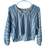 Billabong Striped Lace Up Knit Sweater Pullover Women M Blue Cream Surfer Beach Photo 0