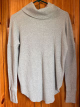 Aritzia Tna Thermal Waffle Knit Cowl Neck Top Grey Curved Hem Long Sleeve XS Photo 0