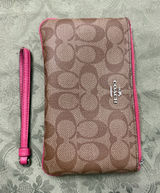 Coach Brown Signature Wristlet with Pink Trim Photo 0