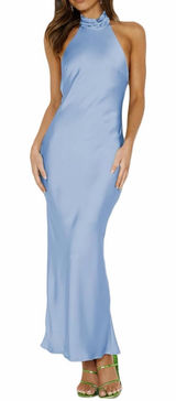 Elegant Light Blue Halter Neck Dress Size L Photo 0
