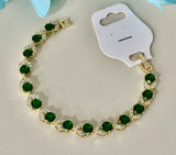 14K Gold Plated Womens Bracelet Icy Green &‎ Clear C. Zirconia Oro Laminado 7'' Photo 0