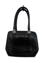 Vintage Brighton Chantilly Black Leather Croc Satchel Bag Filigree Heart Photo 0