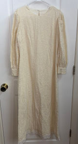 Vintage cream lace embroidered hem lined‎ long puff sleeve cottagecore dress M Photo 0
