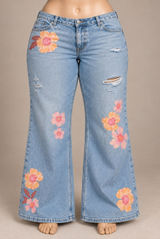 American Eagle Super Low-Rise Baggy Flare Floral Jeans Size 16 Photo 0