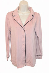 Soma Pink Knit Pajama Top Small Long Sleeve Button Up Black Piping Photo 0