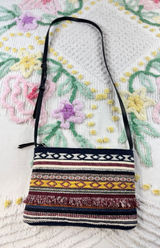 Boho Southwestern Woven Cotton Crossbody‎ Bag Fringe Geometric Navy Multi Photo 0