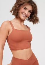 Aerie real me sports bra long line top crop workout ribbed rust twilight square Photo 0
