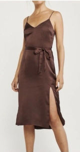 Abercrombie Fitch Satin Slip v neck Midi Dress Womens M Brown Strappy Sleeveless Photo 0