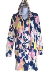 Bobbie‎ Brooks Medium Blue Pink Tie Dye Hoodie Mini Dress NWOT Beach Cover Up Photo 0