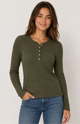 Everlane THE COZY RIB HENLEY KALAMATA Top Organic Cotton Large #500 Photo 0