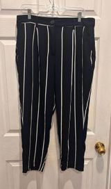 Who What Wear Navy Blue Striped Pleated‎ Tapered Trousers Womens Sz 14 High Rise Photo 0