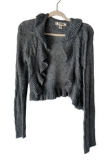 Decree Sweater Y2k XL Gray Metallic Ruffle Open‎ Cardigan Knit Cropped Soft Photo 0