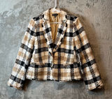 Ann Taylor NEWBURY Plaid Blazer Check One Button Fringe Sz 12 Career Preppy‎ Photo 0