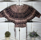 Vintage 70s hippie boho top paisley floral oversized cotton brown whimsigoth M Photo 0