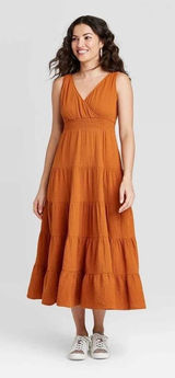 Universal Thread Dress Women XS Rust Orange Boho Tiered Sleeveless Gauze Midi Photo 0