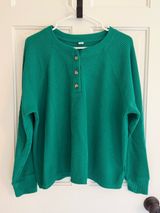 Old‎ Navy Waffle Knit Henley Thermal Top Green XL Long Sleeve Casual Photo 0