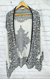 HWR Anthropologie XS S Tolay Black White Shawl Cardigan Medallion Boho Festival Photo 0