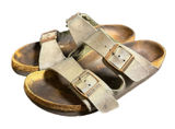 Birkenstock Arizona Two Strap Buckle Sandals Taupe Metallic Slides Womens 35 Photo 0