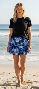 Lands End Blue Tropical Palm Print Swim Skirt 24W‎ Plus Size Cinch Side 522799 Photo 0