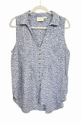 Maeve Anthropologie Womens Sz L Blue Floral Polka Dot V Neck Sleeveless Blouse Photo 0