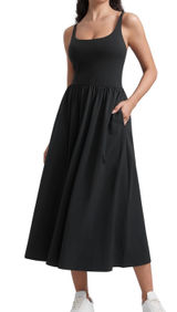 CRZ YOGA Square Neck Maxi Dress for Women - Flowy Sleeveless Padded Travel Casual Outfits with Side Pockets Photo 0